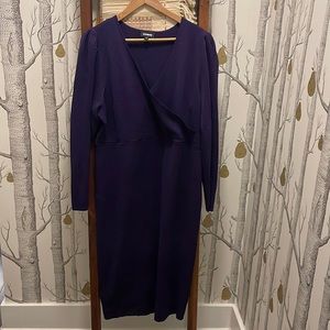 Express puff sleeve faux wrap sweater dress